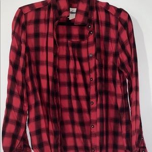 American Eagle Red & Black Button up